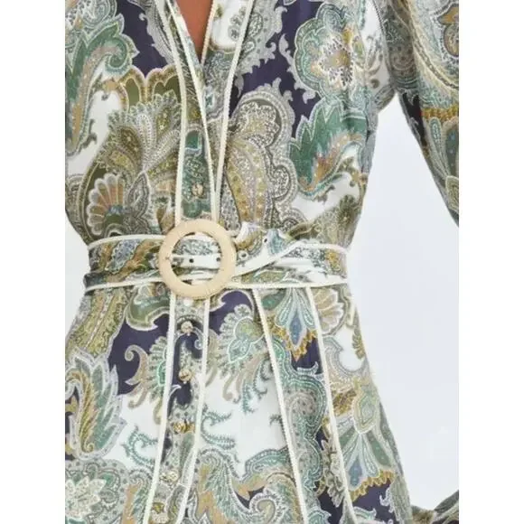 NWT $795 Veronica Beard Kadar Printed Linen Belted Maxi Dress - Picture 10 of 10